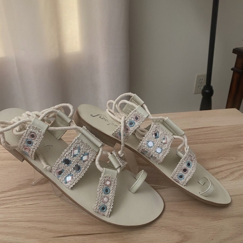Beaded Sandals with Lace-Up Design